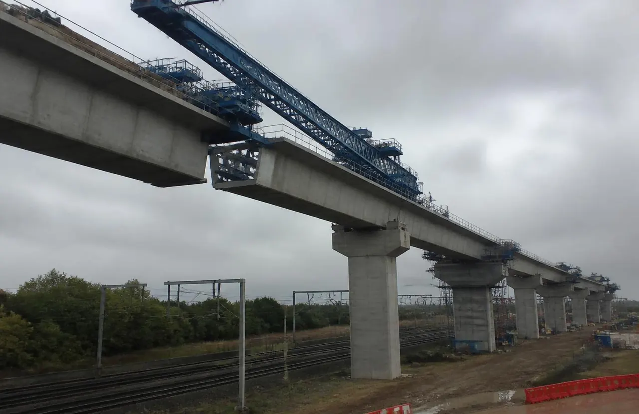 Representative image of a road-over-bridge and viaduct under construction over a railway line